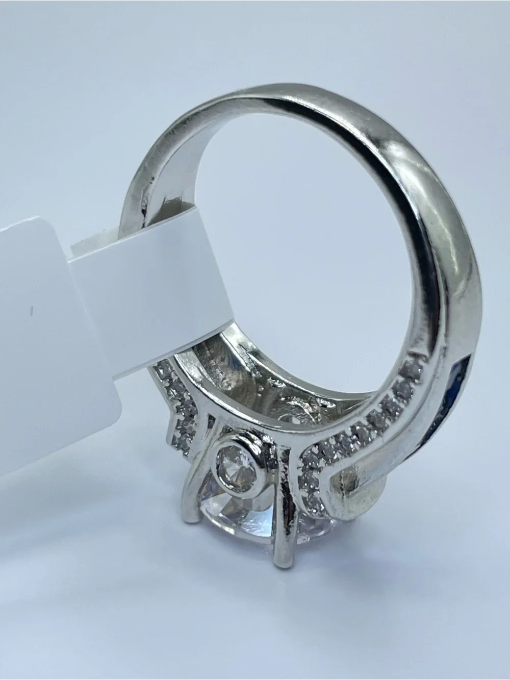 Swarovski Crystal Elements Blue White Crystal Solitaire Ring Sz 7 Glam Bridal